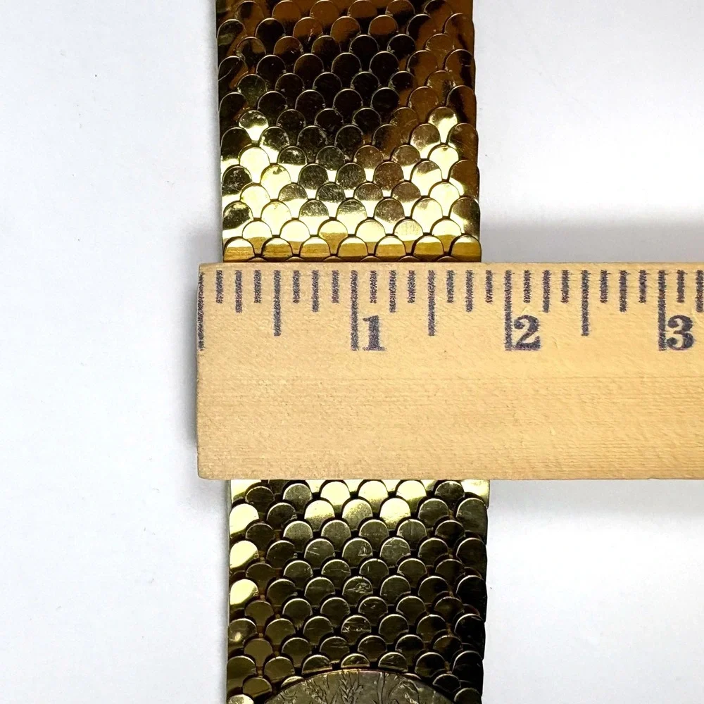 VTG 70s Gold Snake Scale Waist Cincher Floral‎ Buckle Belt Elastic Band Disco
